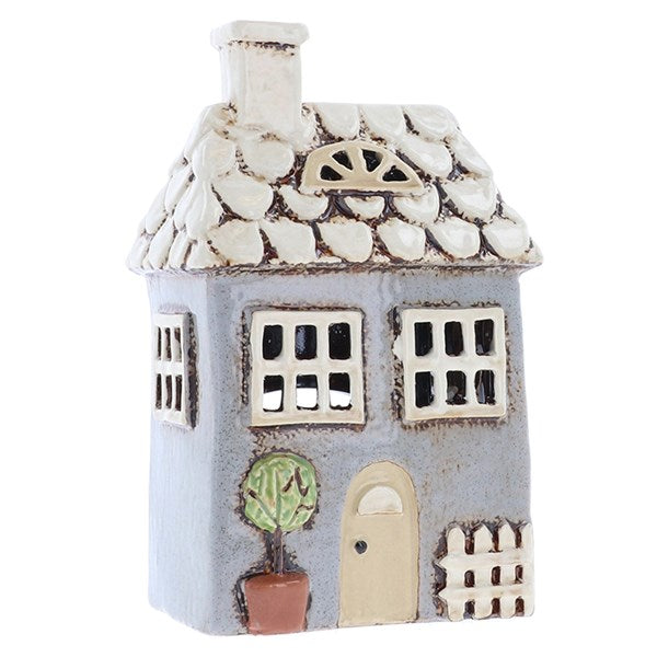 Village Pottery Tea Light House Grey with Picket Fence