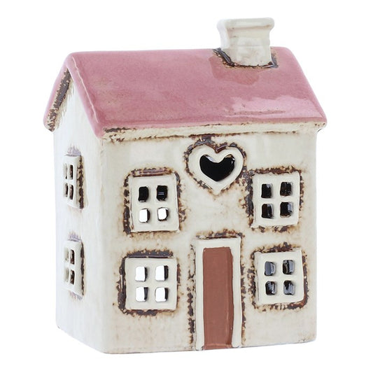 Tea Light House Cream & Pink with Heart